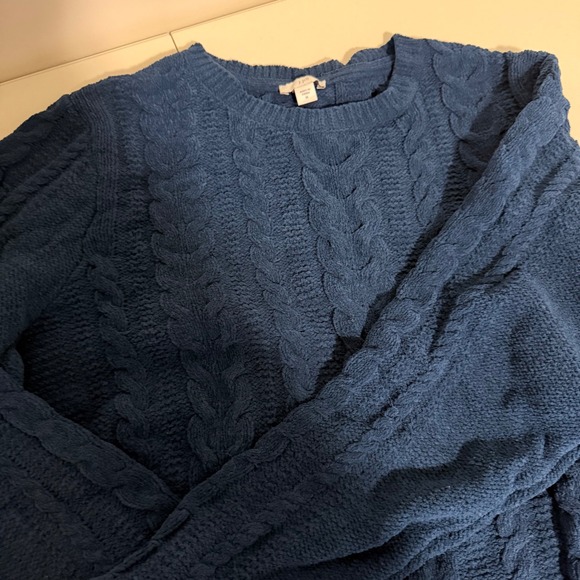 J. Jill Sweaters - J. Jill Womens Navy Blue Chenille Cable Knit Sweater Crew Neck Pullover 173811 M